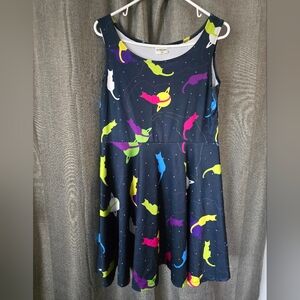 CowCow Womens Space Cats Sleeveless Skater Dress Size XL